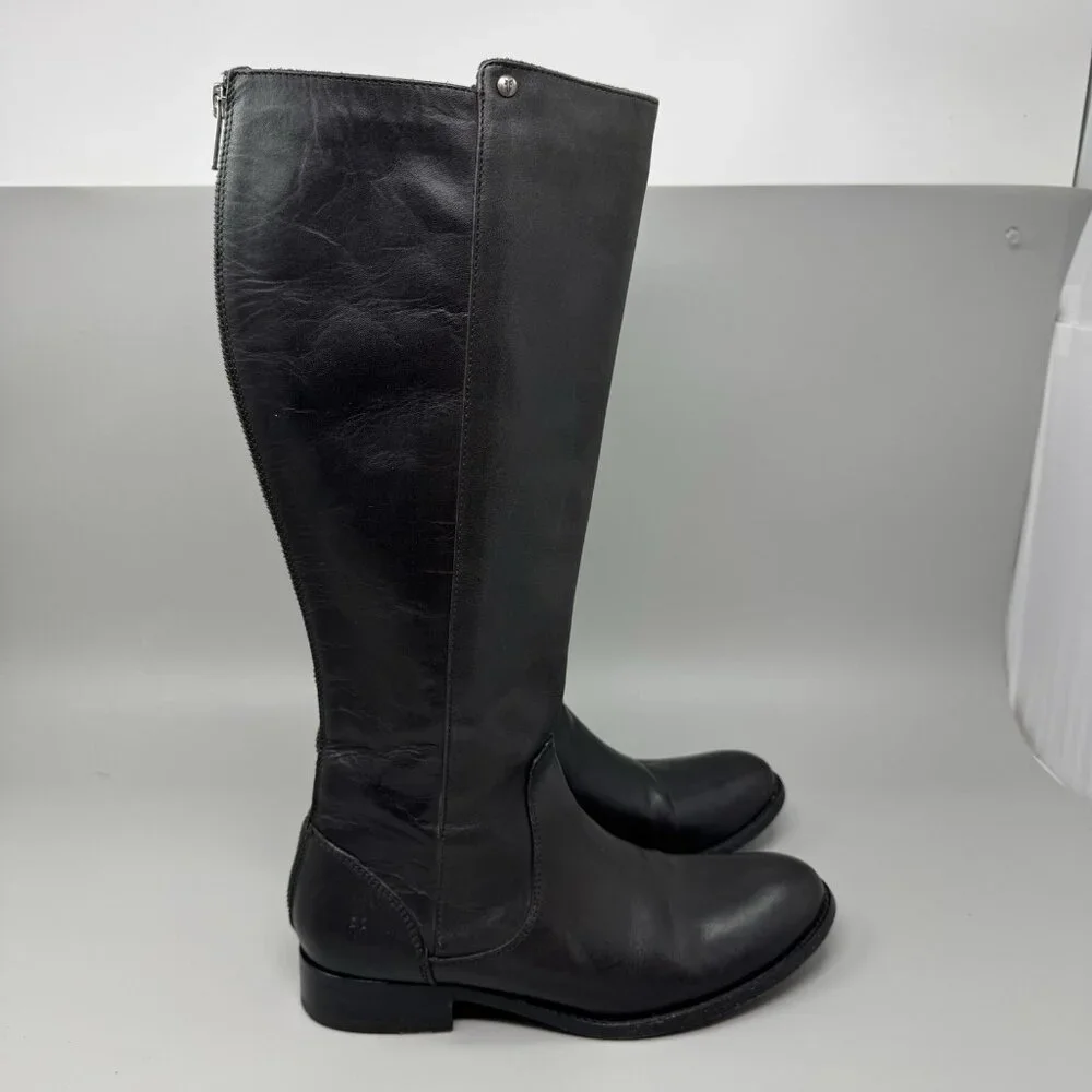 Frye Melissa Leather Riding Boots Back Zip Snap Tall Boots Women's Sz 7 B
